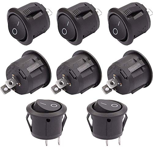 Taiss/8Pcs 12V Round Rocker Switch AC 6A/250V 10A/125V SPST 2 Pin 2 Position On/Off Toggle Switch for Car Boat Automotive RV Black KCD1-5-101-BK