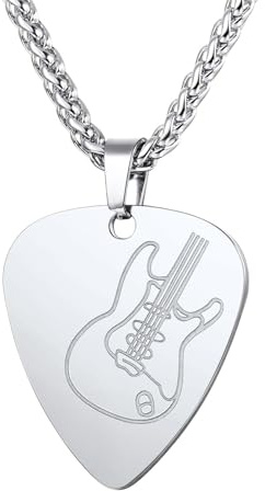 U7 Halsband med form av gitarrplektrum /gitarrhalsband som kan anpassas, guld/svart/blå, pläterad i två färger, 925 silver/rostfritt stål, musiksmycken, (med presentask) e ej personlig, colore: 01. Gitarrplektrum – rostfritt stål, cod. HMD-GP3271
