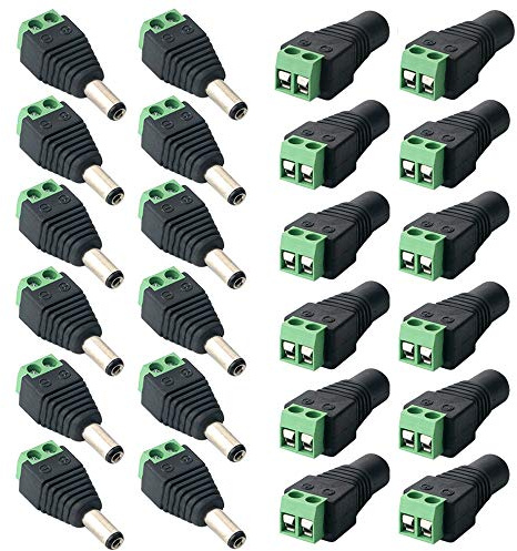 FULARR® 24Pcs Professionale DC Connettore Presa, 12v DC Alimentazione Spina Jack Connettore Adattatore, 12 Paia 2 Pin Maschio Spina & Femmina Jack Set, per CCTV Telecamera LED Striscia (5.5 X 2.1mm)