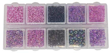 Perlin Rocailles Glasperlen Indianer Saatperlen Perlen Lila 2mm 3mm 4mm mit Sortierbox 120g Farbtöniges Set in Box Rund Perlenset Bastelset Schmuckperlen Miniperlen