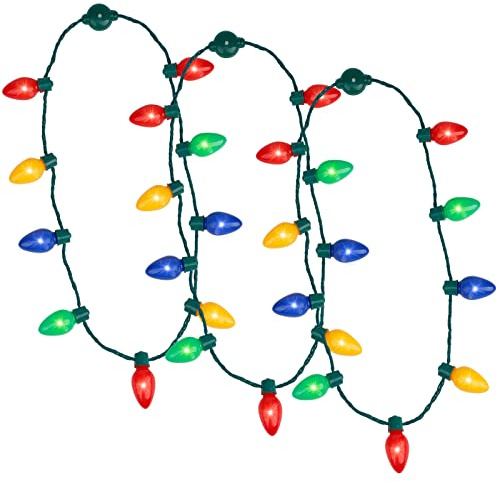 Anzmtosn Weihnachten Leuchten blinkend im Dunkeln leuchten Halskette LED Glühbirnen für Kinder und Erwachsene, Xmas Geburtstag Hochzeit Party Supplies begünstigt Zubehör Dekoration (3 Pack)