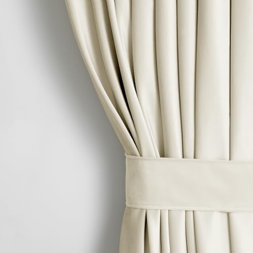 RESTILO Set Vorhang H 270 x B 140 cm mit Raffhalter 54 x 10 cm Optik Velvet | Creme 1 St. Ösenschal Samt Halbverdunkelungsvorhang Fensterdekoration Dekoschal Dekorvorhang