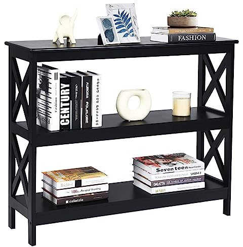 COSTWAY Konsolentisch Beistelltisch Industrie Design mit Ablage Flurtisch 100x33x80cm (Schwarz, 3 Ebenen)