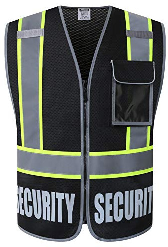 HATAUNKI Security Vest for Men Women Reflective Safety Vest with 5 Pockets and Front Zipper Mesh High Visibility Vest Meets ANSI/ISEA 107-2015 Standards(Black-22, X-Large)