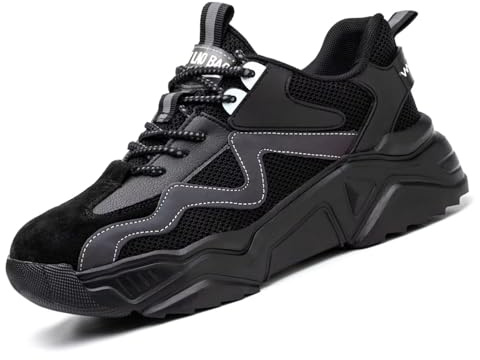 Annvia Safety Shoes for Women Lightweight Steel Toe Cap Trainers Men Safety Trainers Breathable Ladies Safety Boots Non Slip Work Shoes Size 6 Black