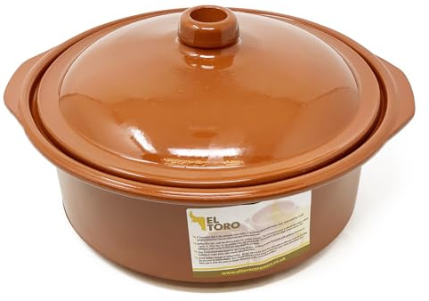 Verano Spanish Ceramics El Toro Authentic Terracotta Cookware Round Lidded Casserole Oven Dishes - Home Café Restaurant Cooking Dining Oven Stew Soup Baking Roasting Dishware - 30 x 12cm (h) & 4.5 (L)