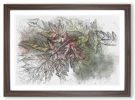 Fern Leaves Vol.2 Sketch Framed Print | A2 Walnut Framed Wall Art | Ready to Hang | Modern Floral Picture | Living Room Bedroom Lounge Office