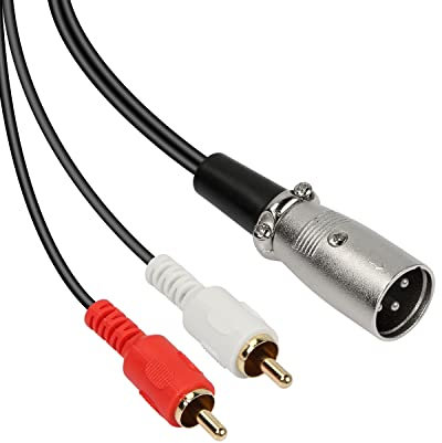 MEIRIYFA XLR Male to 2 Phono RCA Plug Adapter Y Splitter Patch Cable, XLR Male 3 Pin to Dual RCA Male Plug Stereo Audio Cable Connector(1.5M) (XLR Male to 2RCA)