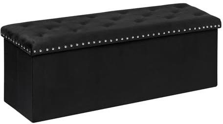PINPLUS Black Storage Ottoman Bench for Bedroom, Folding Velvet Chest with Benches Foot Rest Stool, Large Long Shoes Chest for Bedroom, Living Room, 43.3x15.7x15.7
