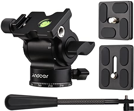 Andoer Caméra Compacte Vidéo Tête Fluide Pan Inclinable Tête De Trépied Panorama Rotule Monture De Trépied en Alliage D'aluminium 1/4 Pouce Vis 10kg / 22lbs Capacité De Charge