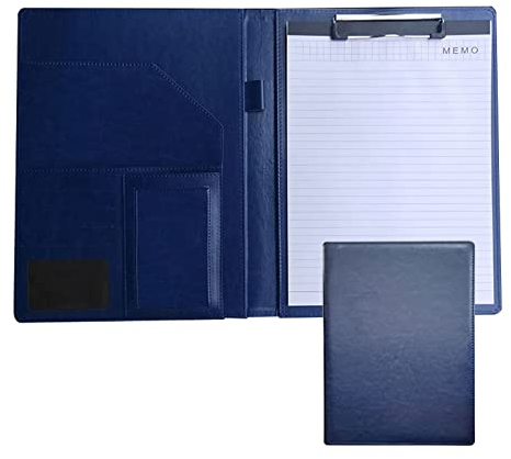 Schreibmappe A4 Konferenzmappe Leder Ordner Klemmbrett Dokumentenmappe Kartenfächer Visitenkartenetui Für Damen Und Herren Interview Konferenz (Color : Blue, Size : No Calculator)