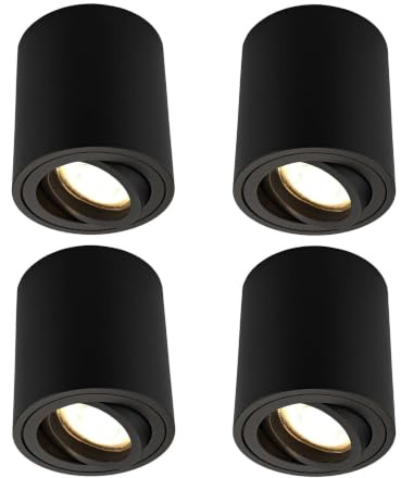 Ledvion 4er Set LED Aufbauspot Schwarz Rund 3W Warmweiss dimmbar | mit Leuchtmittel geliefert; fuer Decke Flur Kueche und Wohnraum