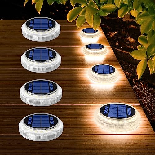YiLaie Solar Decking Lights, Solar Step Ground Lights - 4 Pack, IP68 Waterproof Solar Lights Outdoor Garden for Walkway Decks Pathway Yard Stairs Fences Decorations [Warm White]