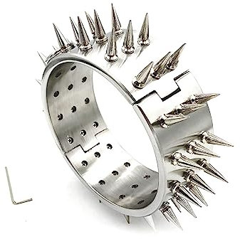 ZTHBYSB Hohe Qualität Schwere Edelstahl Neck Kragen mit Dorn 3 Reihe Abnehmbare Spike Halsband, SM Extrem Bondage Fesseln Halsreif Folter Fetisch Sklave Sex Spielzeug, Höhe Von 6 cm,Silber,Frau
