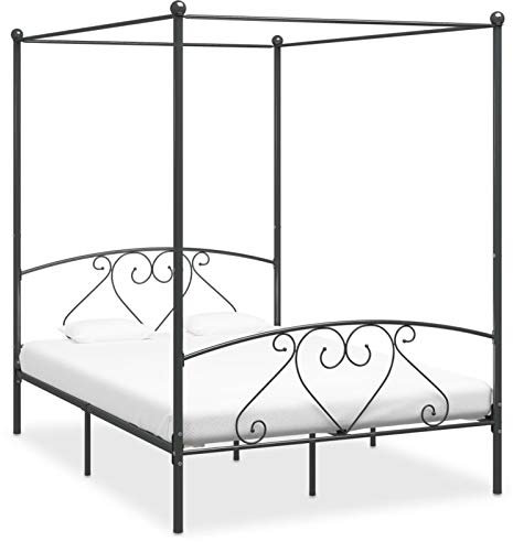 heybb Himmelbett-Gestell Grau Metall 140 x 200 cm Himmelstange Klemmen Betthimmel Stange Himmelbett Gestell Moskitonetz Halterung Bett 284443