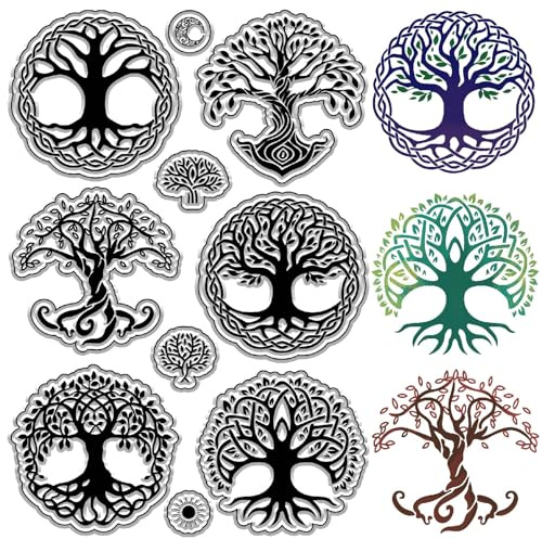 CRASPIRE Tree of Life Clear Stamps Plants Reusable Retro Transparent Silicone Stamp Seals for Journaling Card Making DIY Scrapbooking Photo Album Decorative Notebook Decor Christmas Gifts