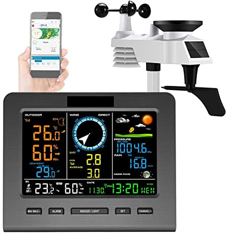 Estación meteorológica profesional, Estación meteorológica WIFI 0366, Sensor exterior, indicador de lluvia, pronóstico del tiempo, temperatura, humedad, presión de aire, indicador de viento, frase lun