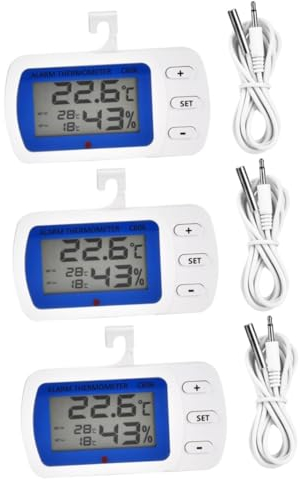 Ciieeo 3stücke Digitales Thermometer Für Innen Und Außen Kühlschrank Und Gefrierschrankthermometer Mit Temperaturalarm Lcd-display Temperaturanzeige -alarmlicht Blau Und Weiß