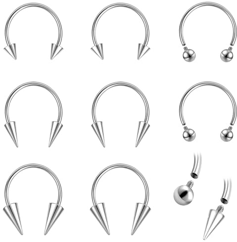 ZS 8 Stück 16G/18G Spike Septum Ringe Edelstahl Innengewinde Hufeisen Circular Barbell Piercing Schmuck für Nase Lippe Tragus Knorpel Helix Daith