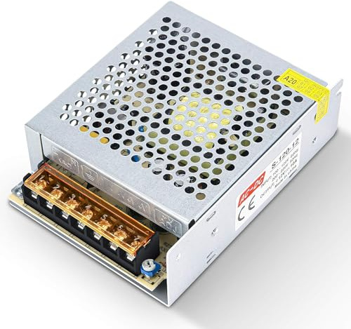 SQUADO Fuente de alimentación de 12 V, 10 A, 100 – 220 V, estabilizado, regulador interno, para luces LED, bricolaje