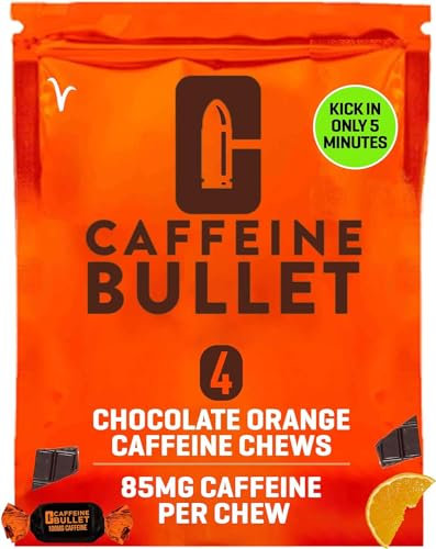 Caffeine Bullet Energy Chews - Chocolate Orange. 4 * 85mg - Faster Kick Than Pills, Gels and Gum. Sport Science for Running, Cycling, Gaming & A Pre Workout Endurance Boost.