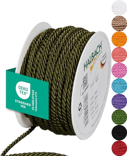 Halbach Seidenbänder Cordón Premium (Verde Oscuro), Ancho 4 mm, Longitud 25 m, Fabricado en Alemania y Certificado Öko-Tex, cordón de satén Brillante de Acetato