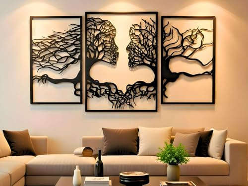 VAILLA ® Wanddeko Baum des Lebens Gesichter, Wandbild aus Holz, Home Wall Art Dekoration, Wandaufkleber 3D, Moderne Deko, Bilder für Zuhause Büro Schlafzimmer, (Schwarz 180x100cm)