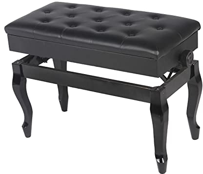 Klavierhocker Aus Kunstleder, Höhenverstellbar, Holz Klavierbank, Bequemer Duetthocker, Gepolsterte Kissenfüllung Mit Hochelastischem Schwamm Und Ablagefach/Black
