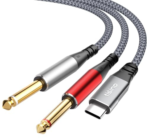 Tisino Câble Jack USB C vers Double Jack 6,35mm TS Mono Splitter, 3M | Câble Jack Audio USB-C vers 2 Jack 6,35mm pour Smartphone/Tablette/Amplificateur/Mixeur/Haut-parleur, DAC HiF, Nylon Tresséi