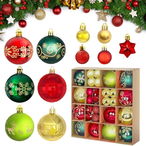 shallyong Bolas de Navidad, 44 Piezas Bolas Navidad, Bolas Arbol de Navidad, Navidad Esferas de Plastico, Adornos Navidad, para Decoracion Navidad Interior y Exterior