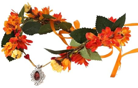 NEIMENG Elfen Kopfschmuck Waldfeen-Elfen-Kronen-Stirnband, grün, V-Form, Blumenkranz, Hochzeit, Braut-Kopfbedeckung mit Edelstein-Anhänger for Frauen und Mädchen(FC1559orange)