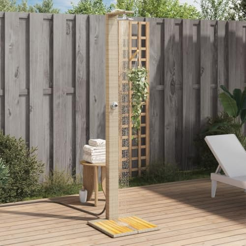 Xichuzi Gartendusche Beige 50x55x224 cm Poly Rattan und Akazienholz, Dusche Für Garten, Outdoor Shower, Garten Dusche, Außen Dusche - 368208