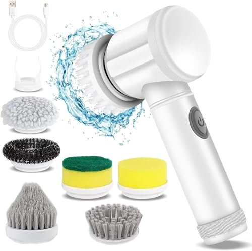 Electric Spin Brush,Spin Scrubber for Cleaning,Cleaning Brush with 5 Replaceable Brush Heads,Handheld Electric Scrubber for Bathtub,Floor,Tile,Stove,Glass,Sink.