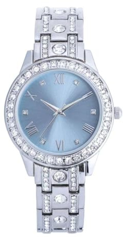 NUOVO Damen Uhr Analog Quarz mit Silber Edelstahl Armband Wasserdicht Kristall Lünette Silberne Mädchenuhr