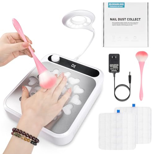 lootaan Nail Dust Collector Drill Dust Extractor Fan Vacuum for Manicure | All-in-One Kit, Adjustable Suction, Matching Filter & Dust Brush & Nail lamp, Professional Manicure Dust Protection, Pink