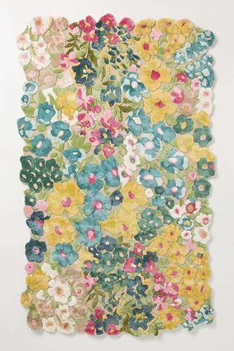 SN ALEFHOME Hand-Tufted Floral Wool Area Rug 4×6 ft – 100% New Zealand Wool Carpet | Soft, Durable & Cozy Decorative Rug for Living Room, Bedroom, Kids Playroom & Home Decor, Multicolor