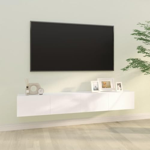 Canditree 2pcs TV-Schrank Hängend mit 4 Türen, 200 cm TV-Hängeschrank TV Lowboard hängend für Wohnzimmer (Weiß)