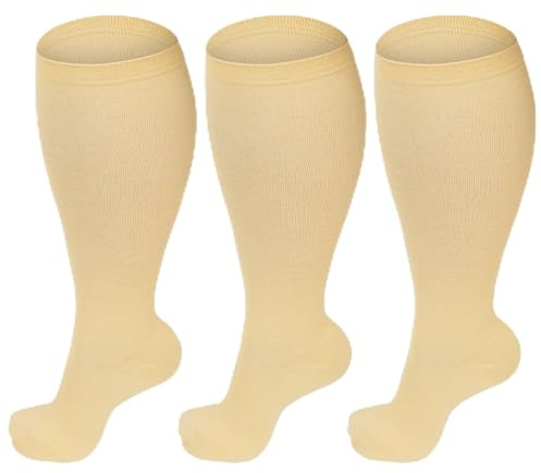 AOOWU kompressionsstrumpor, stödstrumpor kompressionsstrumpor för sport, löpstrumpor kompression, kompressionsstrumpor för löpning, cykling, flygning, resor, 3 par – beige, 3XL