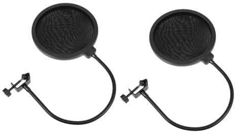 Mikrofon Popschutz 2 Stück mit Clip für Handmikrofone Schwarz | Metall und Kunststoffausführung mit Mesh, für Recording und Weitere Anlässe, Klassisches Design
