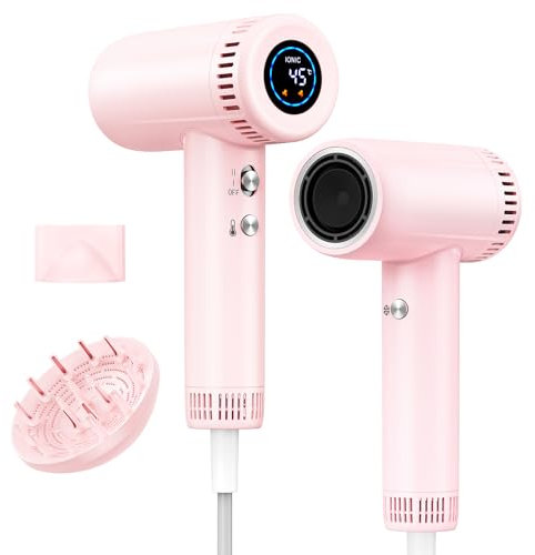 Ionen Föhn mit Diffusor - 160.000 U/min Hochgeschwindigkeits Haartrockner für Locken, Schnelltrocknend, Fön mit 500 Mio. Negative Ionen gegen Frizz, 9 Temperatur-Stufen, für Hause, Reisen, Salon