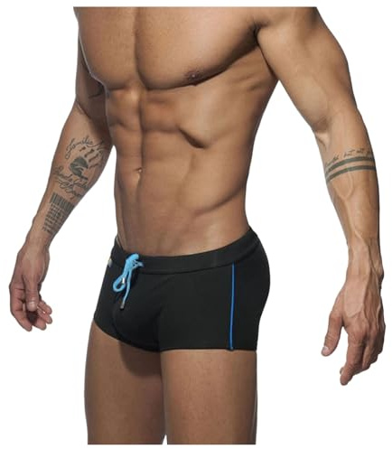 Générique Boxer de Bain Homme rembourré,Short De Bain Court Sexy avec Cordon de Serrage Réglable Maillot De Bain Boxer Tissus Sechage Rapide pour Natation,Le Surf,plongée Short Plage (Black, XL)