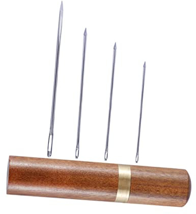 Uonlytech 4 Piezas Agujas de Coser para Cuero con Ojo Grande y Botella de Almacenamiento Color Café Agujas para Proyectos de Costura y Manualidades