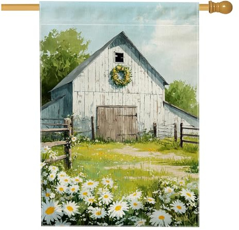 Bandera de jardín de crisantemo blanco de primavera y verano, pancarta rústica floral para decoración del hogar, bandera de arpillera de doble cara, decoración de césped al aire libre, 28 x 40