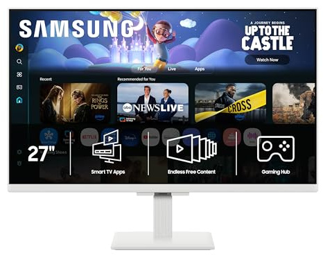 Samsung 27-Inch M5 (M50F) Series FHD Smart Monitor with Streaming TV, Speakers, HDR10, Gaming Hub, Multiple Ports, Workout Tracker, Vision Accessibility Tools, White, LS27FM503ENXZA