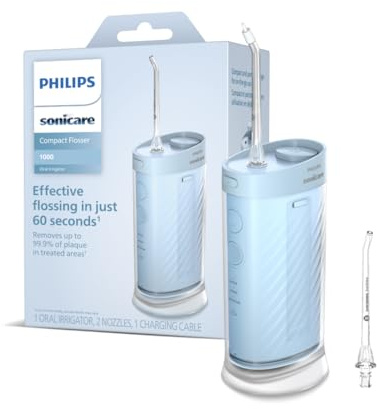 Philips Sonicare HX333/24 kompakt mundusch med 200 ml vattentank, USB-laddning, 360° munstycken, 2 ersättningsmunstycken, vibration och precisionsrengöring, HX333/24