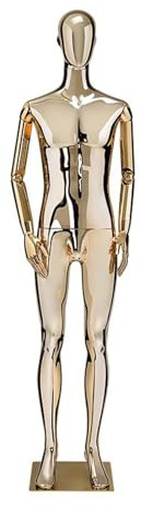 GUHPZA Schaufensterpuppe Für Den Einzelhandel, 190 cm Groß, Ganzkörperpuppe, Drehbare, Galvanisierte Arme Und Kopf,Gold