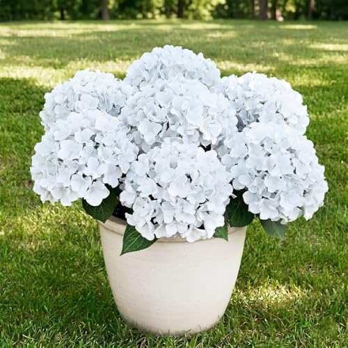 Generico 7 mazzi ortensia artificiali con 35 boccioli, Vaso Finte da Esterno, UV-Resistenti Pianta Finta, veranda, cortile, decorazioni per matrimoni all'aperto. (Bianco)