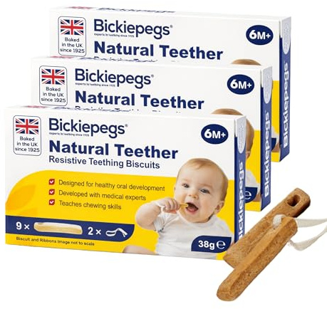 Bickiepegs Teething Biscuits 6-36 Months, 9 Biscuits, Natural Teething Remedies for Teething Relief, Dairy-Free Teething Rusks for Babies and Toddlers (3 Pack)