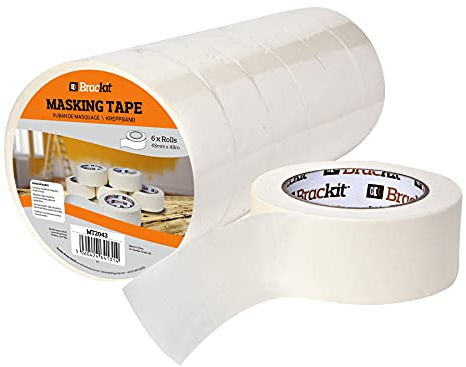 brackit Easy Removal White Masking Tape | 6 Masking Tape Rolls Bulk Bundle (48mm x 48m per roll)…