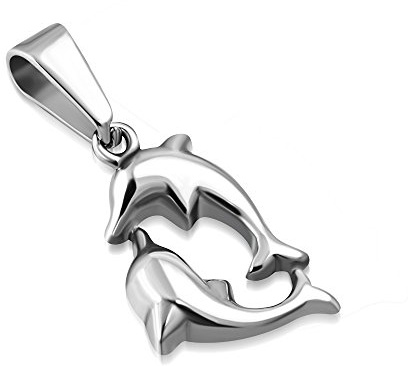 BlackAmazement Anhänger 316L Edelstahl Delfin Delphin In-Love Silber Halskette Leder Kette Damen